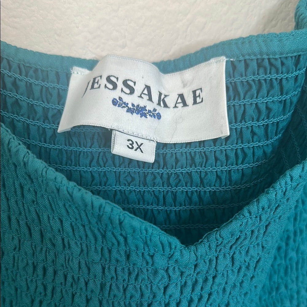 JessaKae Ebony Dress 3X Teal Puff Sleeve Smocked Cottagecore Midi Dress - Picture 4 of 4
